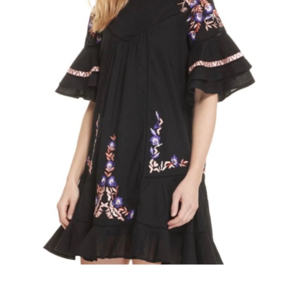 Free People Pavlo Black Embroidered Dress Large